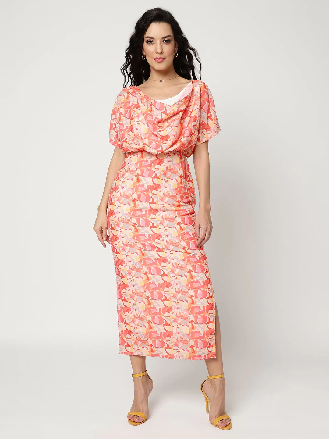 Beautiful Crafted Digital Printed Cowl neck Dress