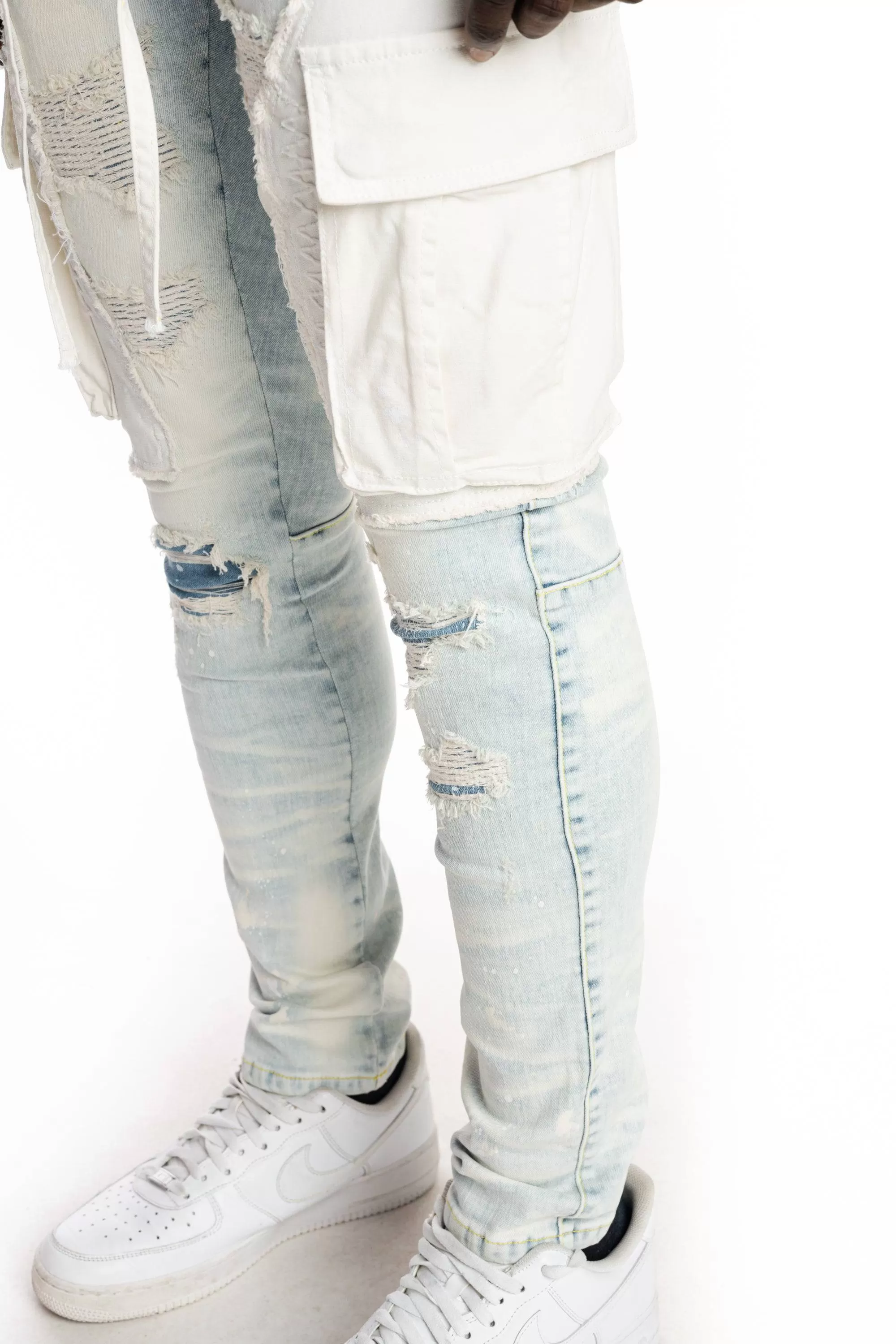 Belted Cargo Fashion Jeans - Plaster Blue