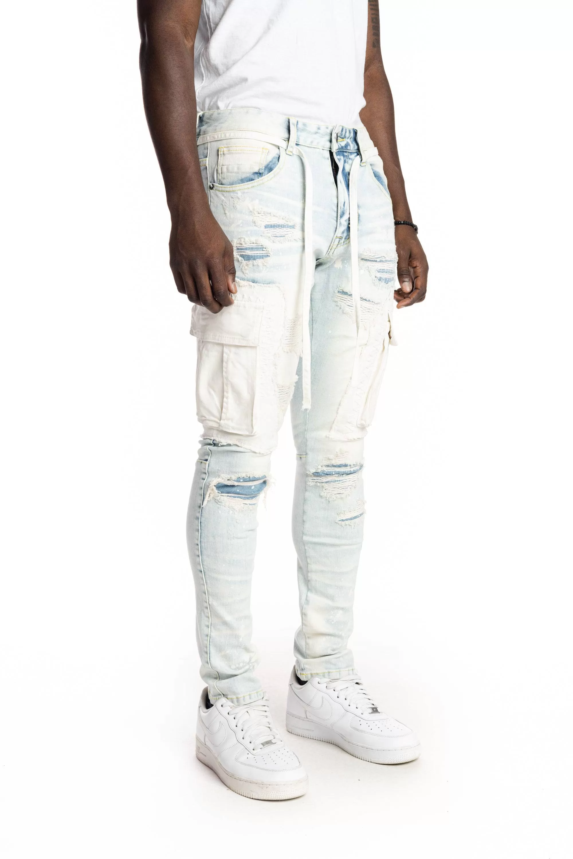 Belted Cargo Fashion Jeans - Plaster Blue