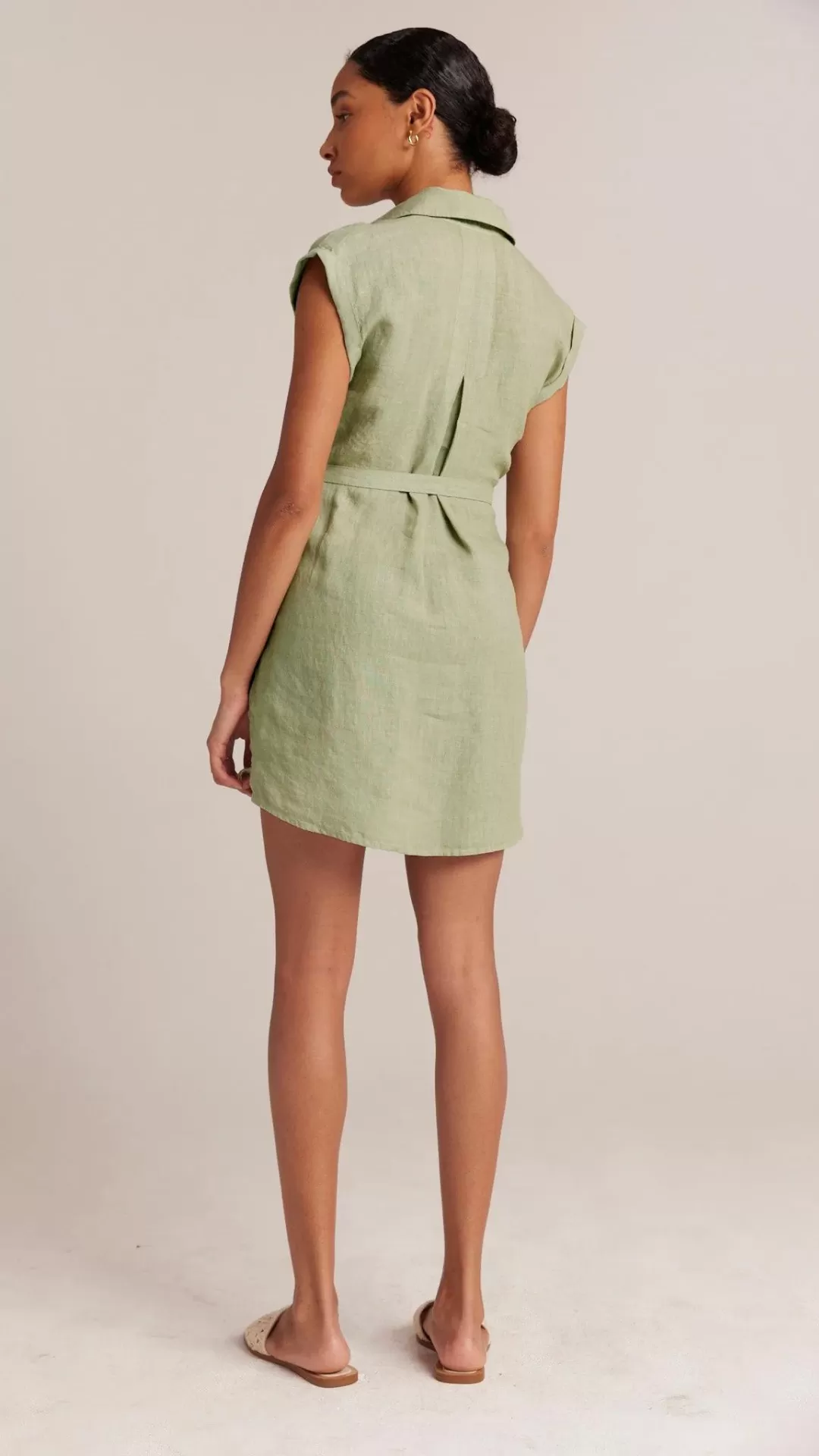 Belted Linen Shirt Dress - Pale Palm