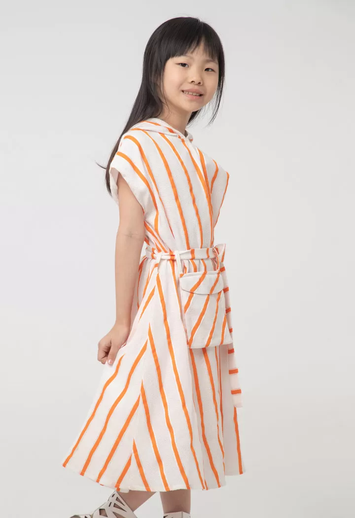 Belted Stripes Hoodie Sleeveless Dress