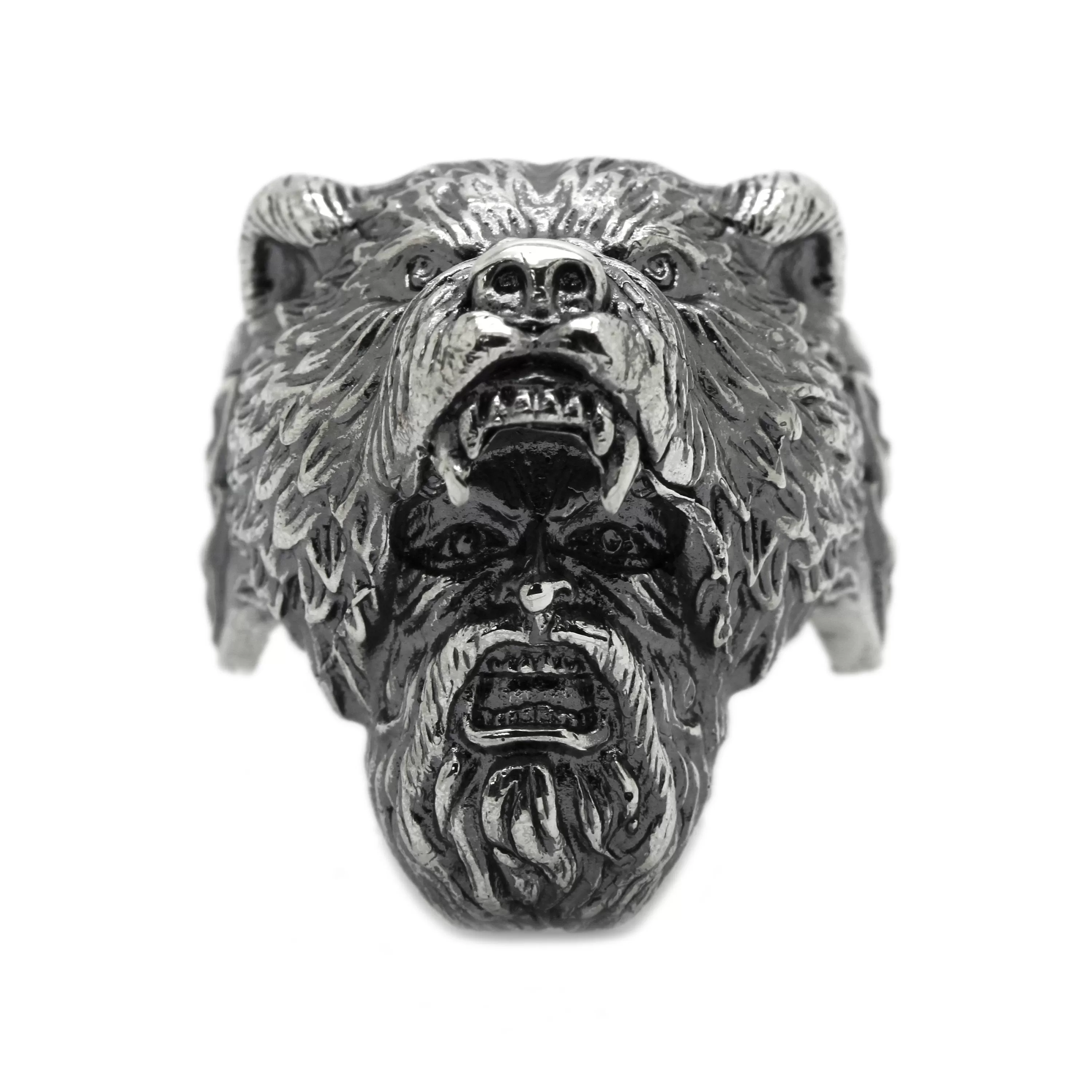 Berserk Warriors Viking  Bear Mask  Huge Men's Ring  Sterling Silver 925