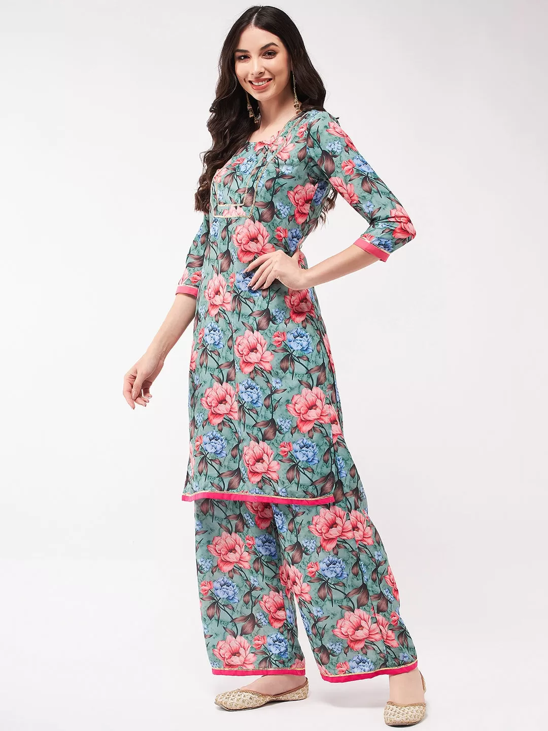 Big Floral Digital Printed Kurta With Palazzo Set