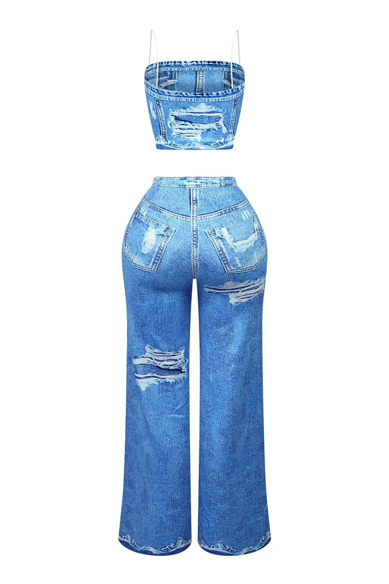 Billy Denim Print Effect Top & Pants SET