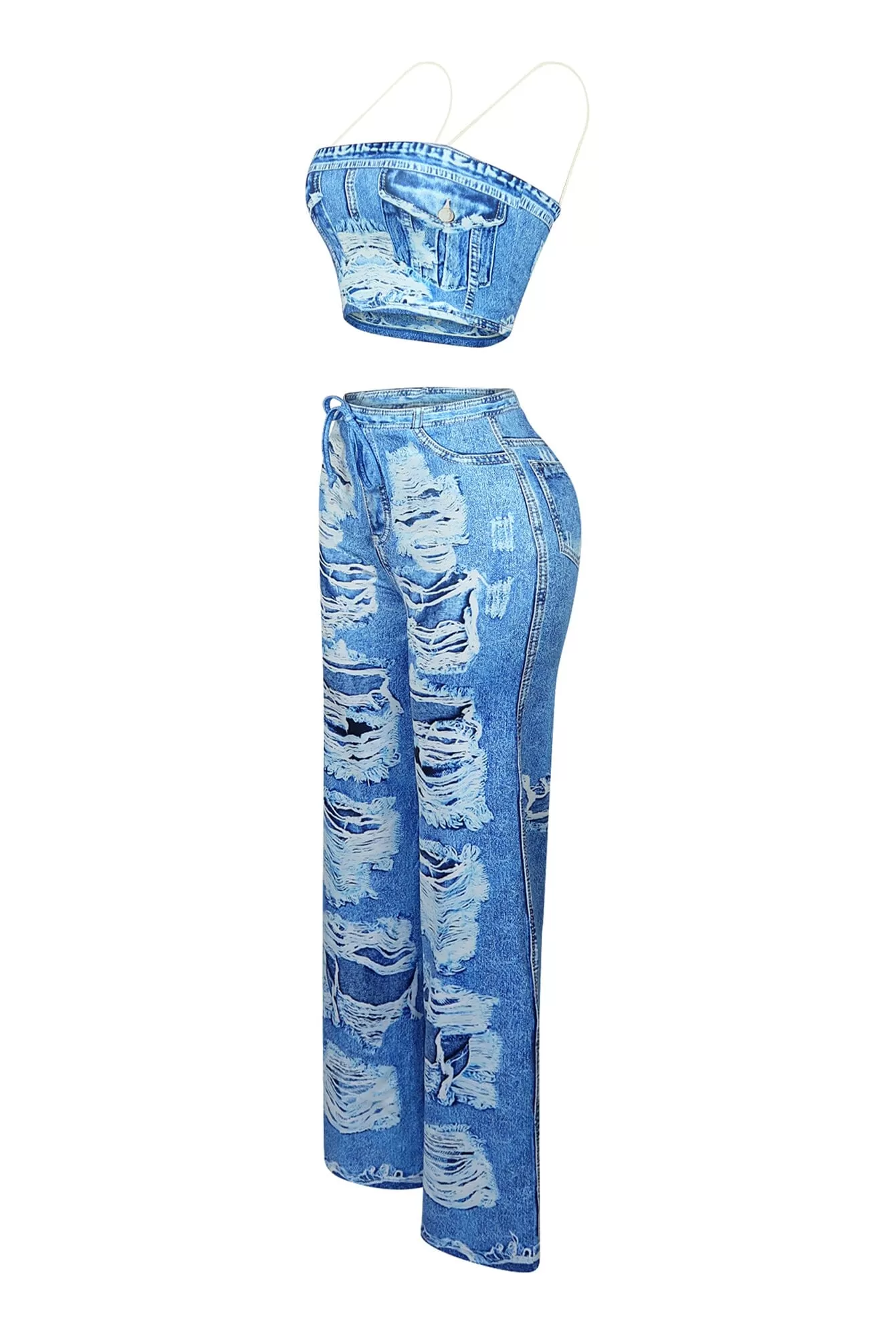 Billy Denim Print Effect Top & Pants SET