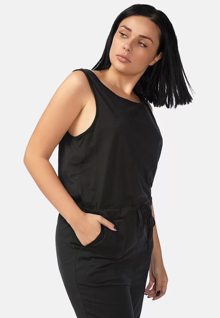 Black As Night Drawstring Jumpsuit