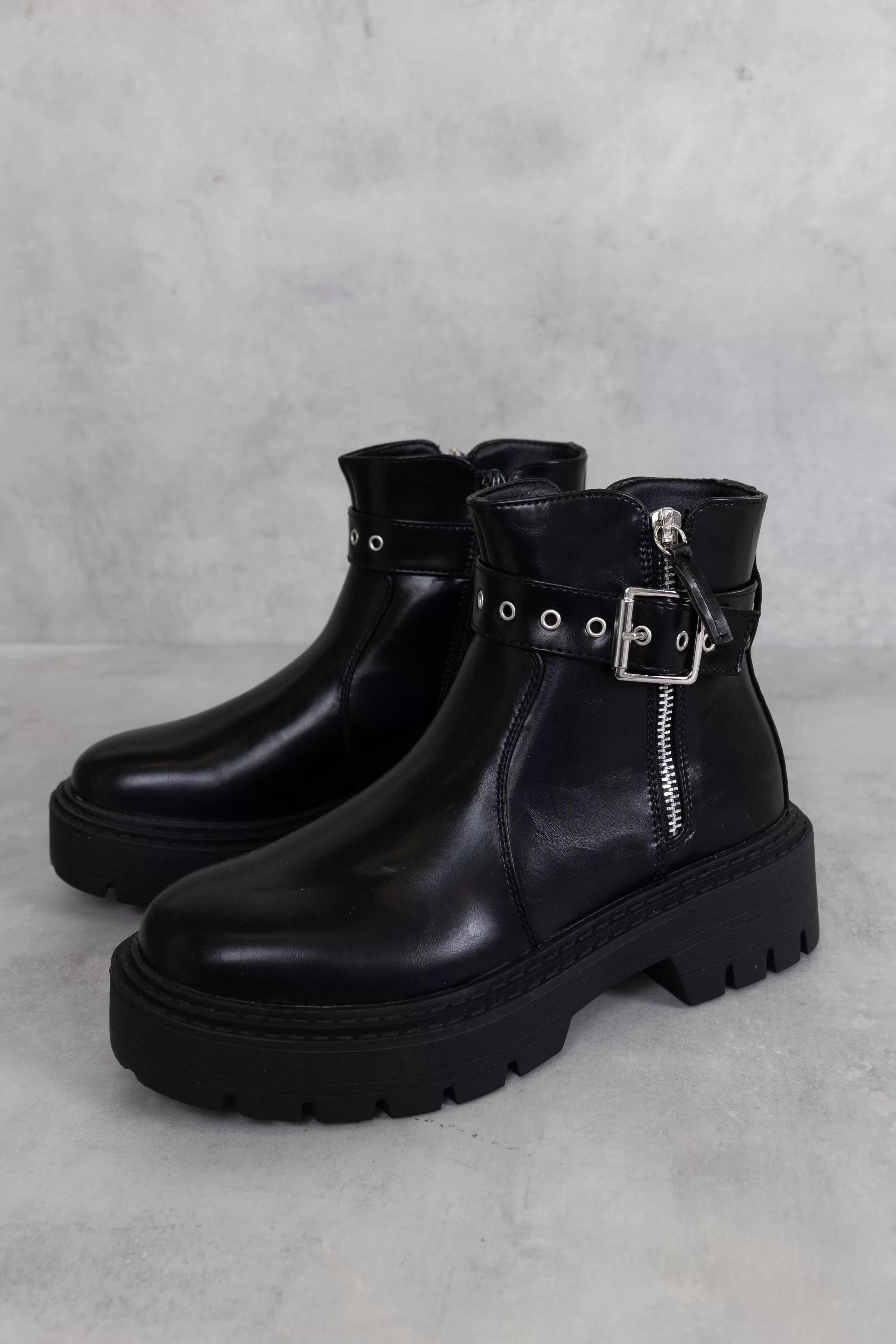 Black Chunky Buckle Chelsea Boots