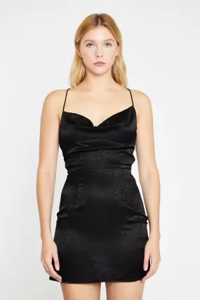 Black Cowl-Neck Tie-Back Mini-Dress