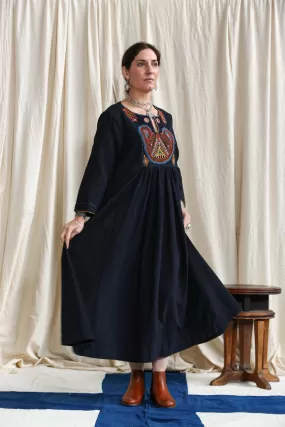 Black Long Dress with Dhebariya Rabari Embroidery