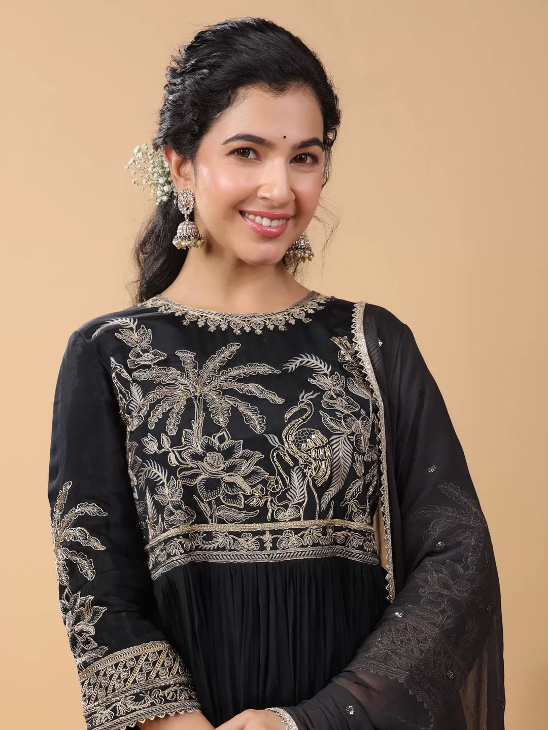 Black Viscose Muslin Embellished Kurta Pant Set