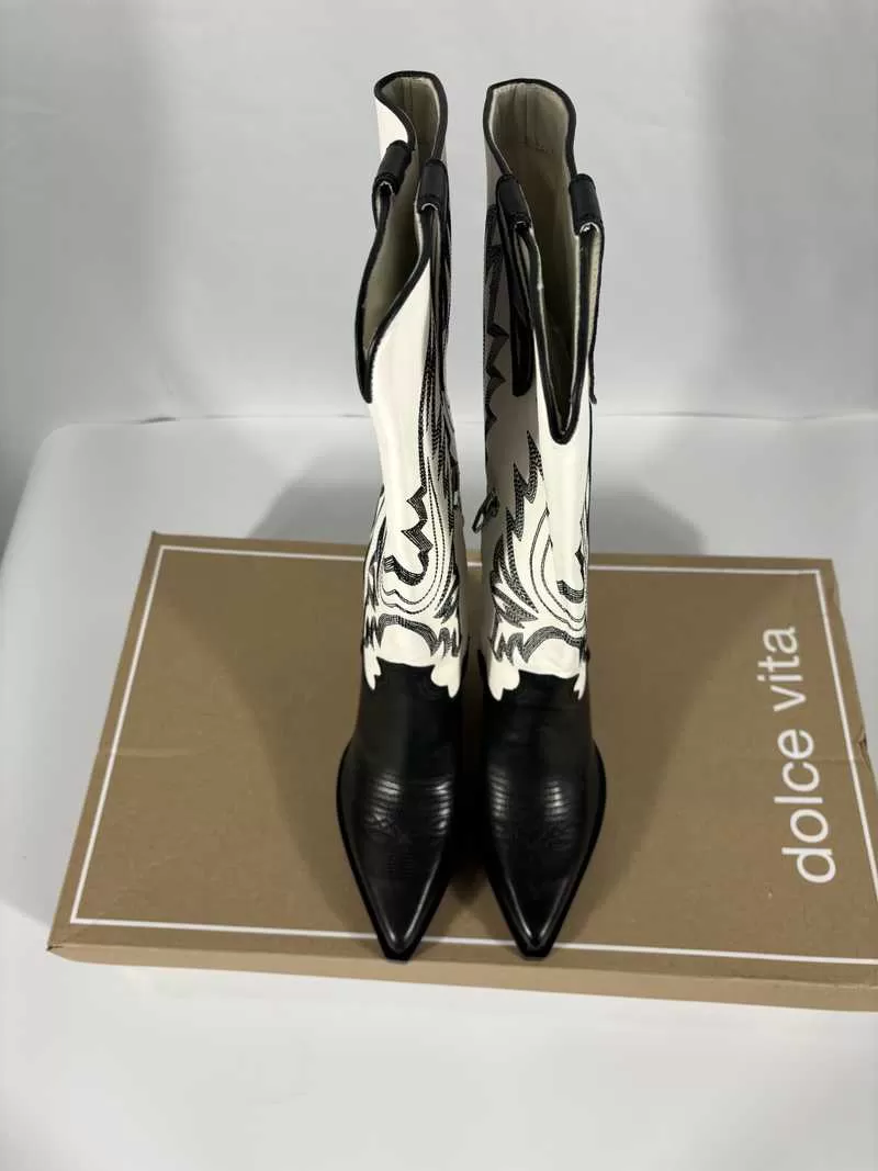 BLANCH BOOTS BLACK WHITE LEATHER - re:vita