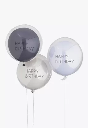 Blue & Grey Double Layered Happy Birthday Balloon Bundle