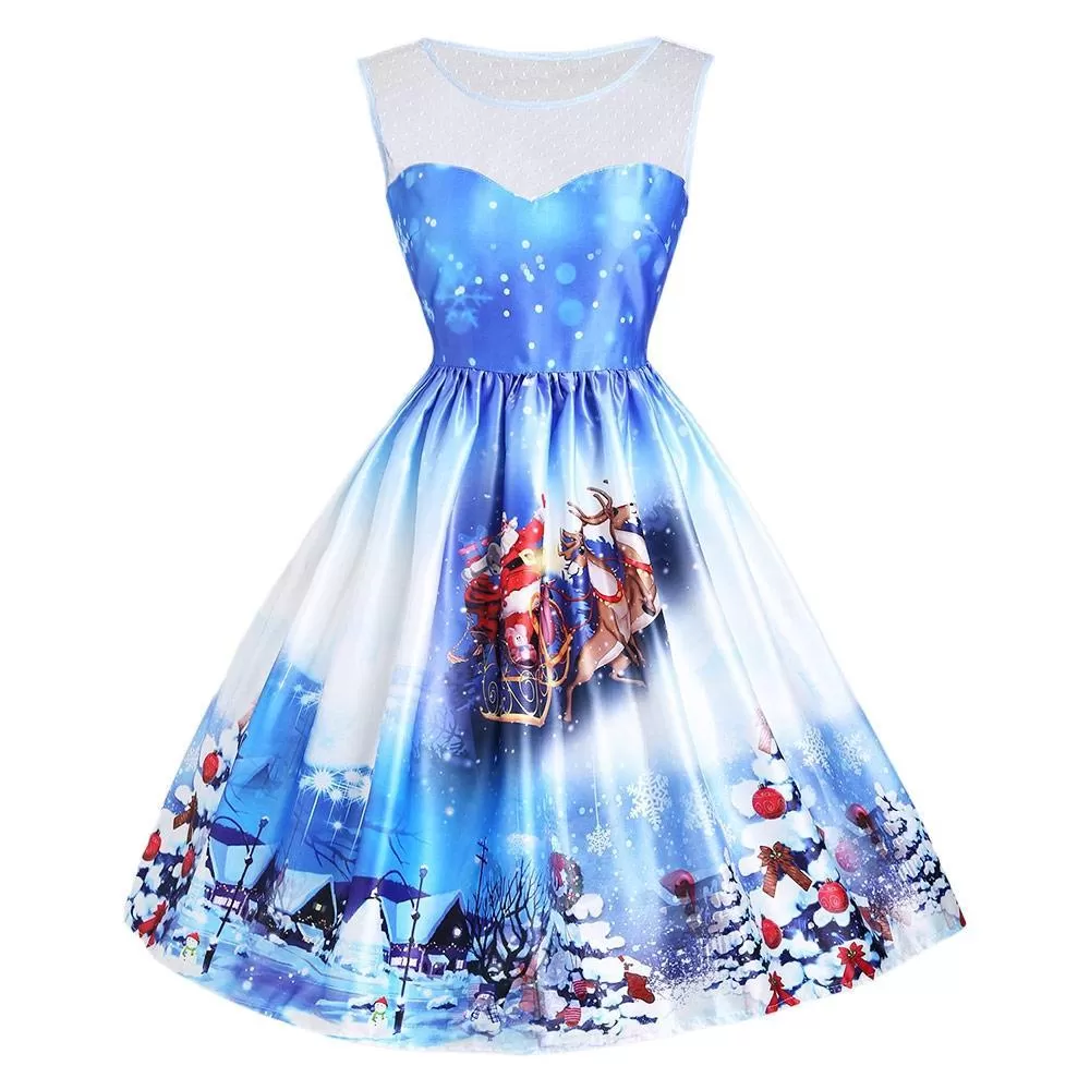 Blue and White Christmas Party Dress