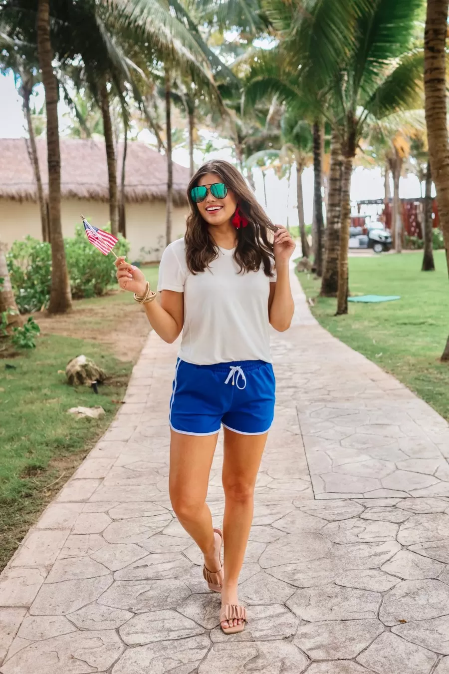 Blue And White Drawstring Everyday Shorts