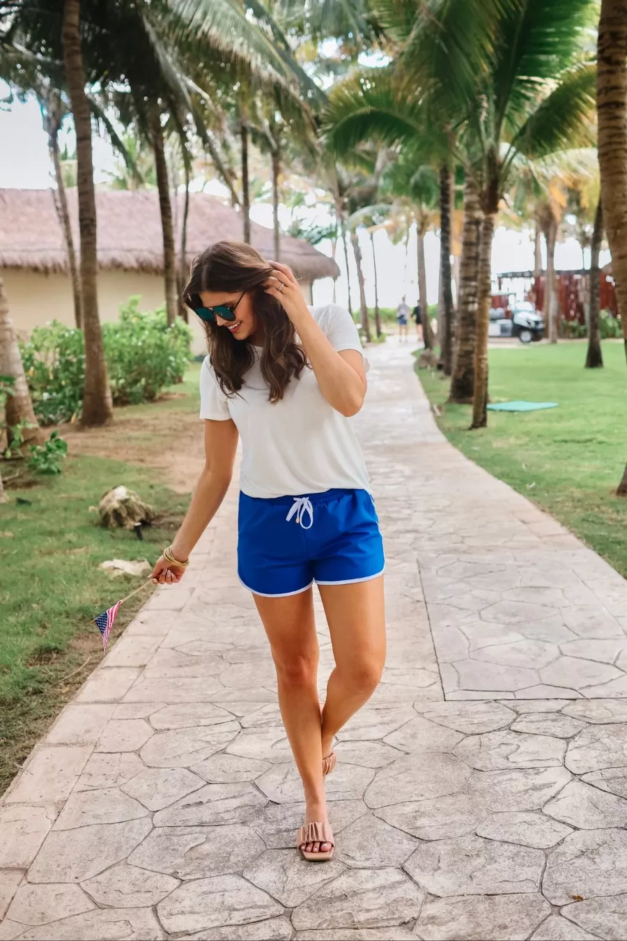 Blue And White Drawstring Everyday Shorts