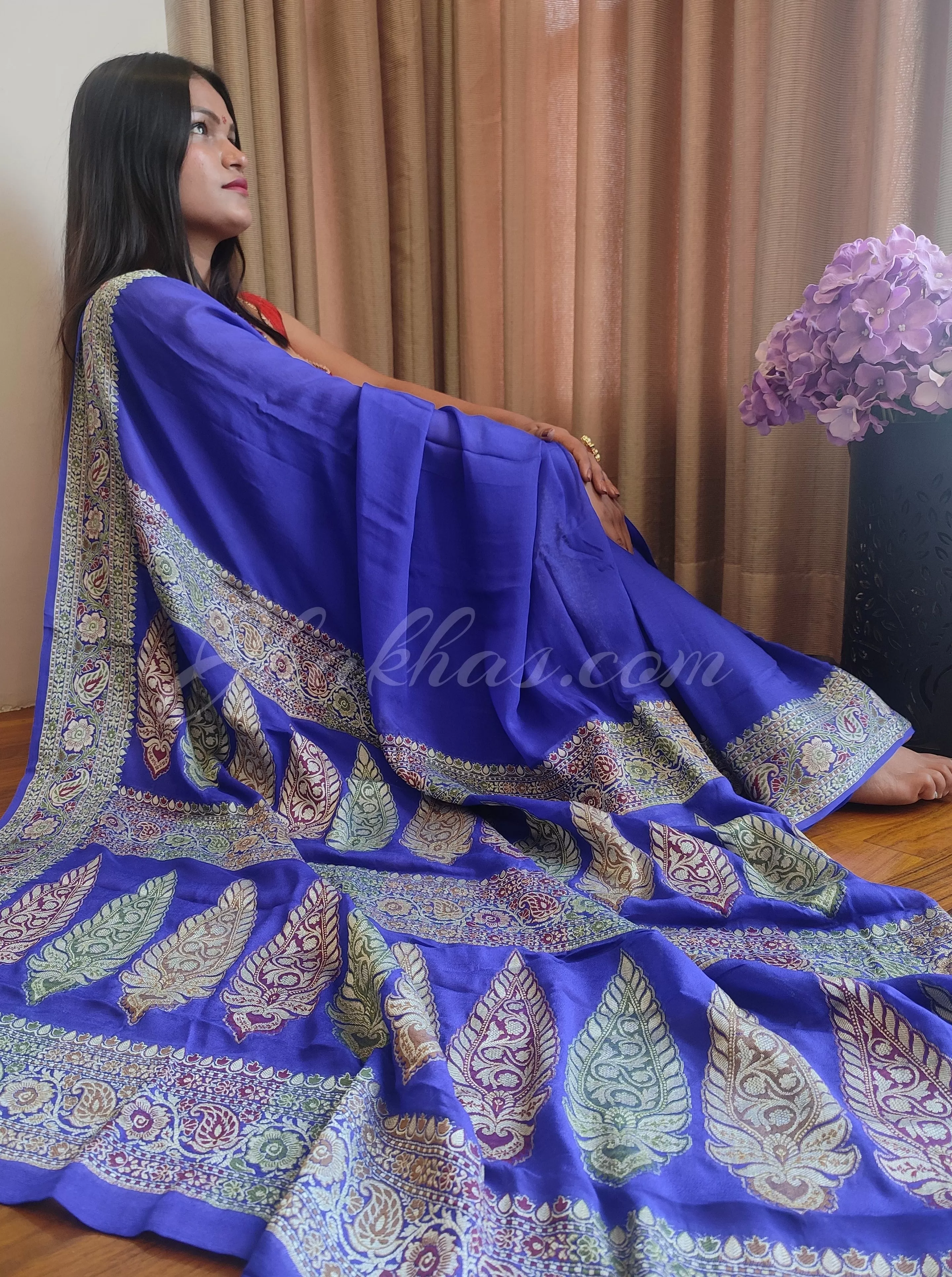 Blue Banarasi Bandhej Bridal Saree