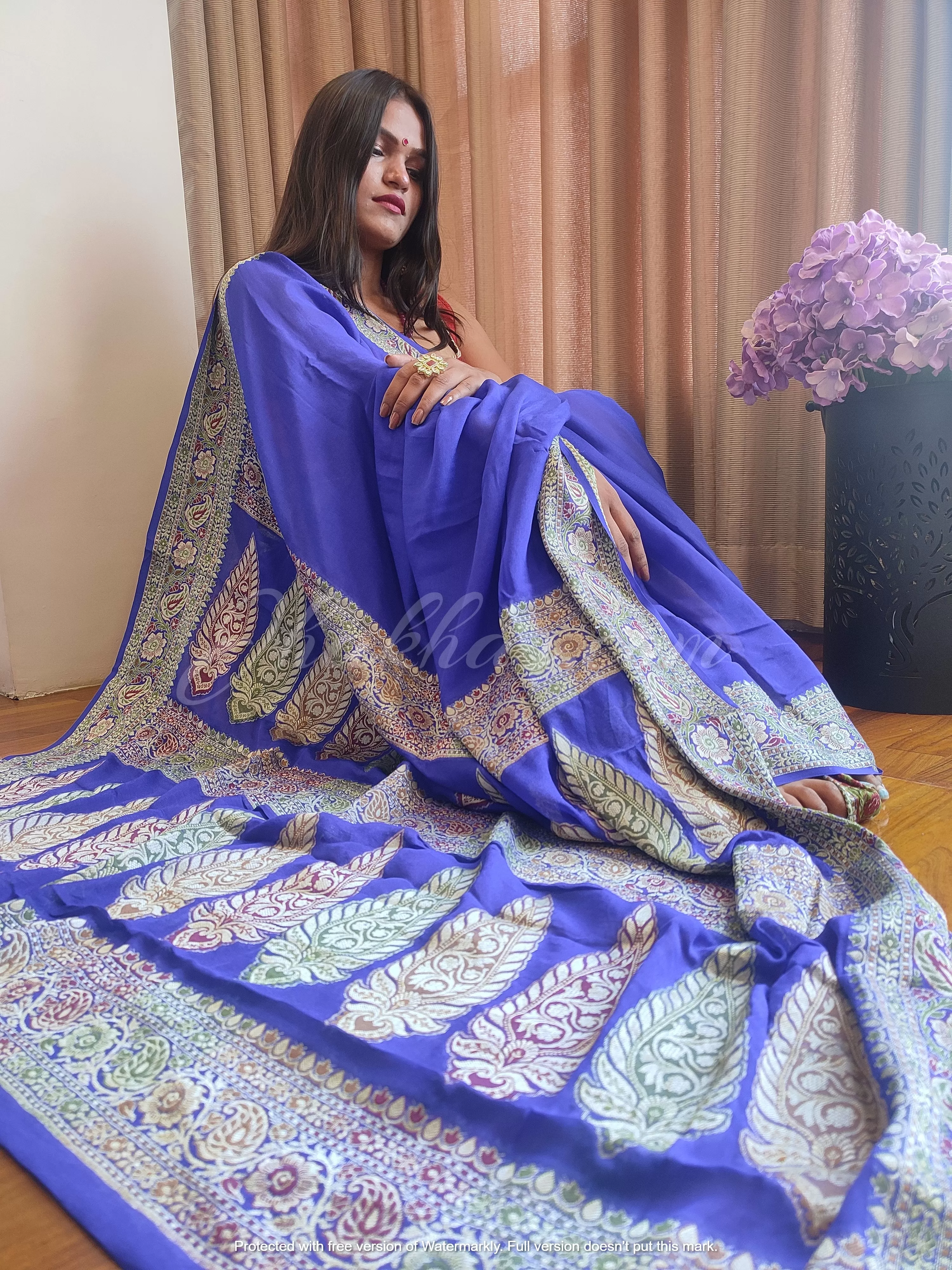 Blue Banarasi Bandhej Bridal Saree