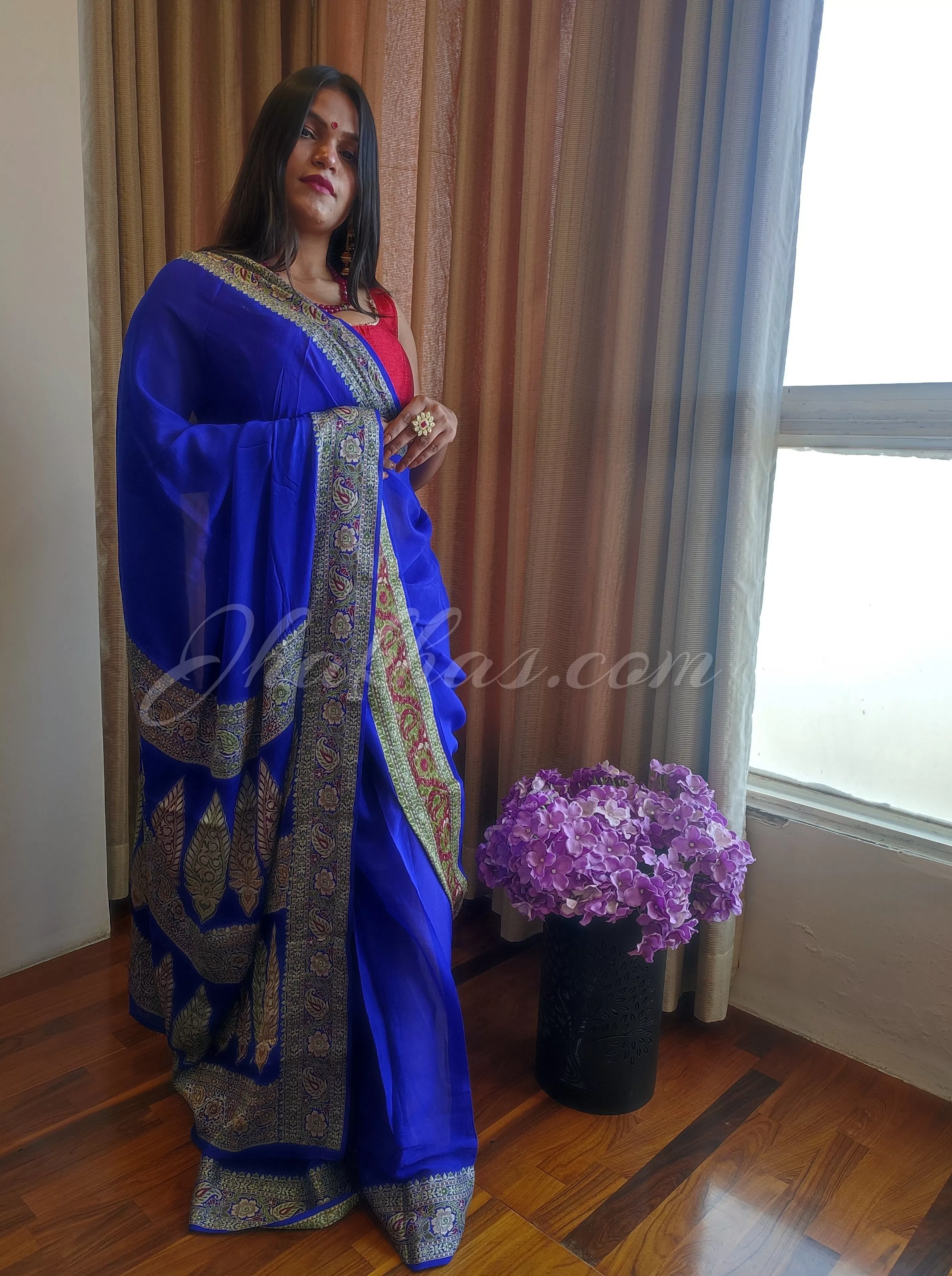 Blue Banarasi Bandhej Bridal Saree