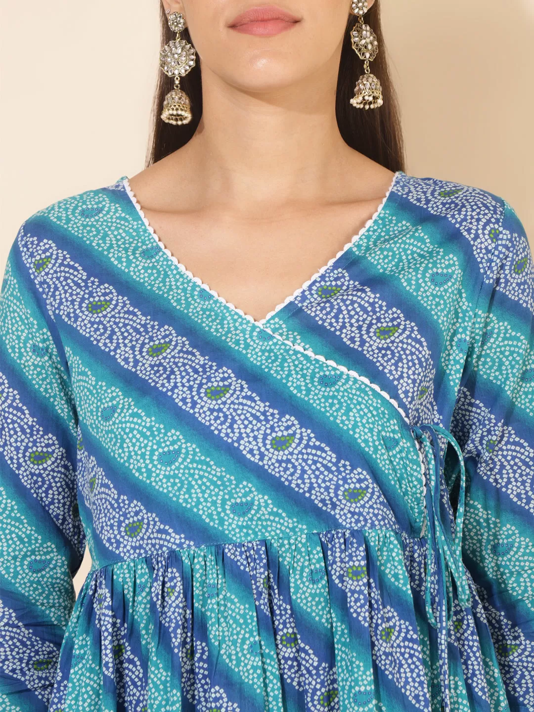 Blue Cotton Bandhani Printed Kurta with Pant