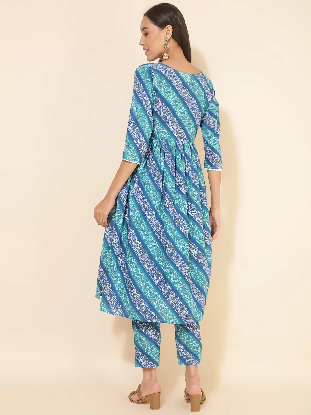 Blue Cotton Bandhani Printed Kurta with Pant