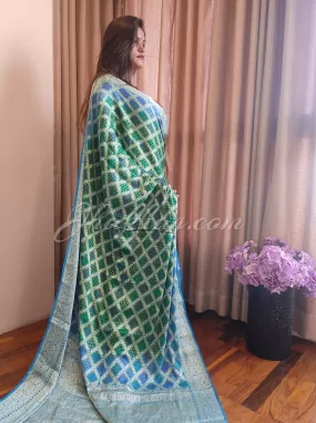 Blue-Green Banarasi Bandhej Party Wear Saree