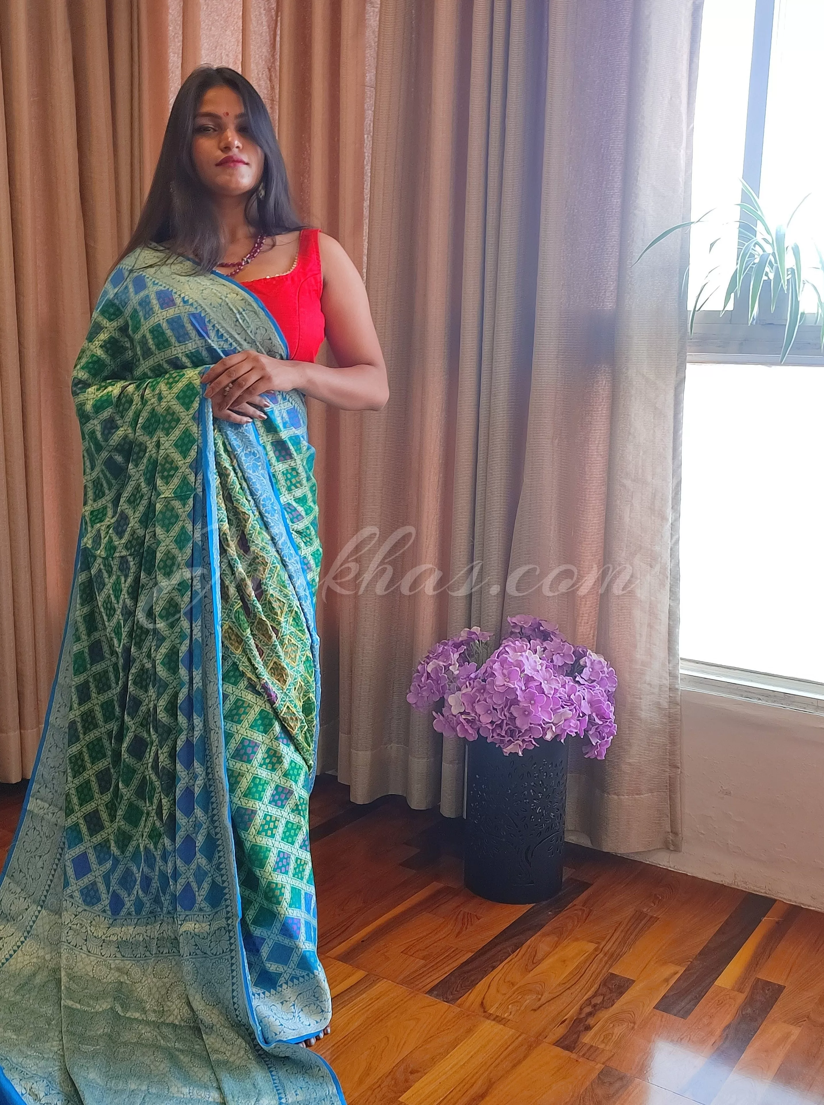 Blue-Green Banarasi Bandhej Party Wear Saree