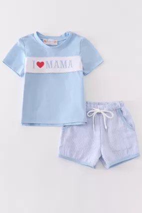 Blue I love MAMA embroidery boy set