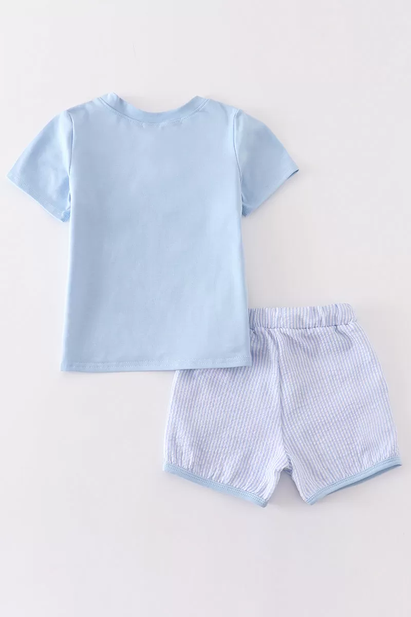 Blue I love MAMA embroidery boy set