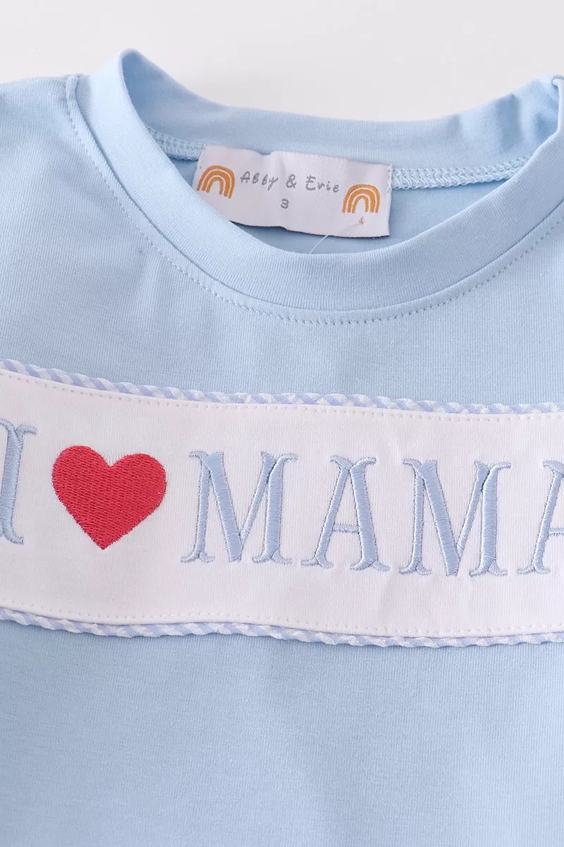 Blue I love MAMA embroidery boy set