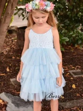 Blue Lovely Lace Flower Girl Dresses, Fluffy Wedding Little Girl Dresses