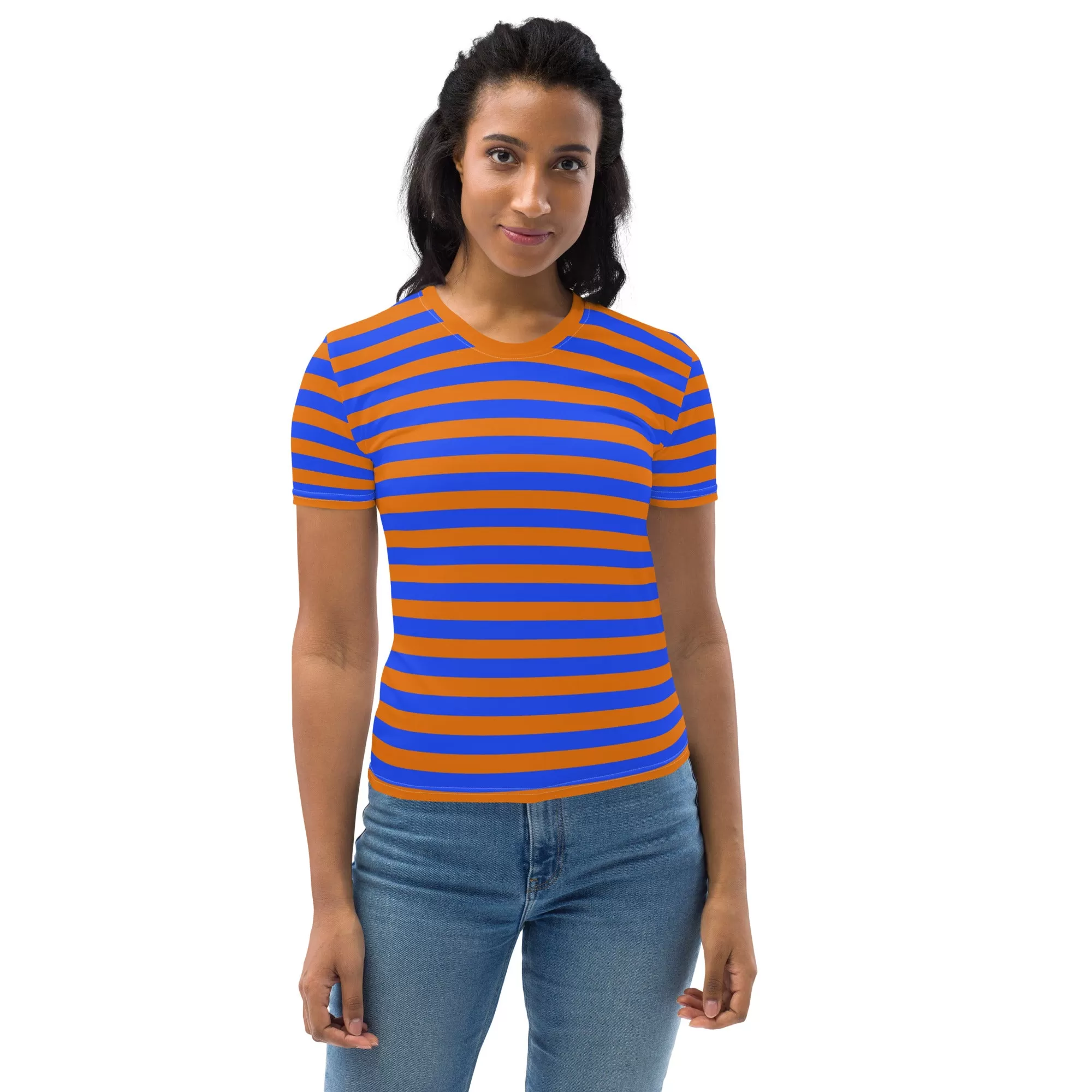 Blue Orange Striped T-Shirt For Women