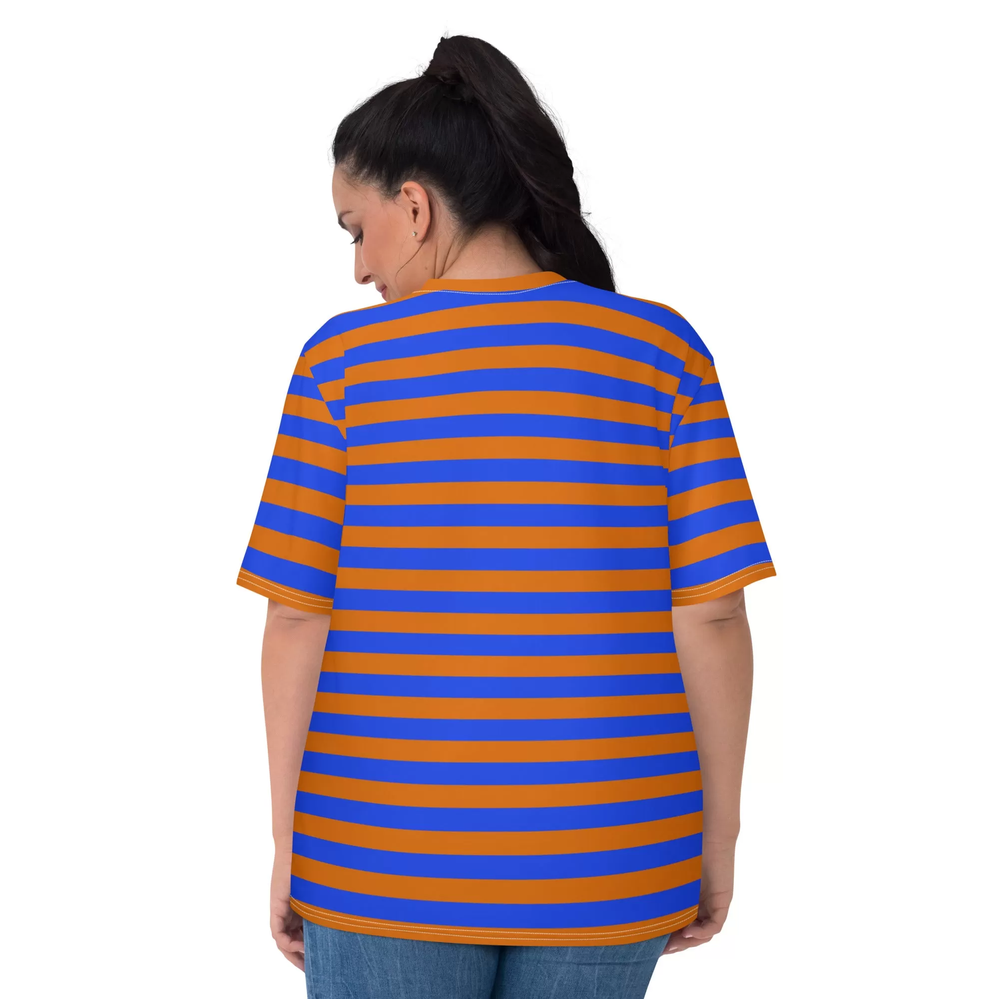 Blue Orange Striped T-Shirt For Women