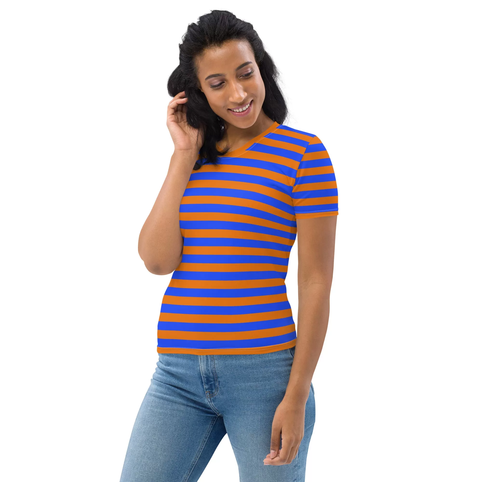 Blue Orange Striped T-Shirt For Women