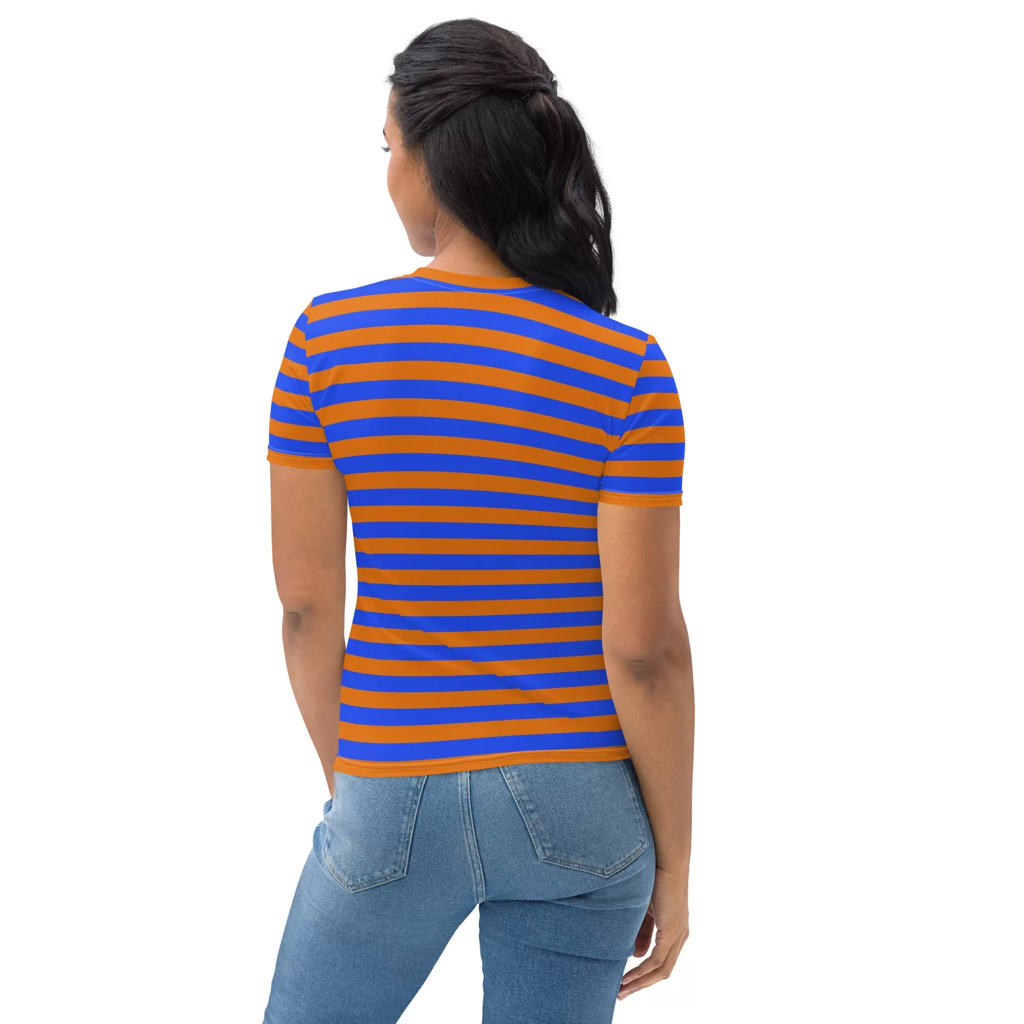 Blue Orange Striped T-Shirt For Women