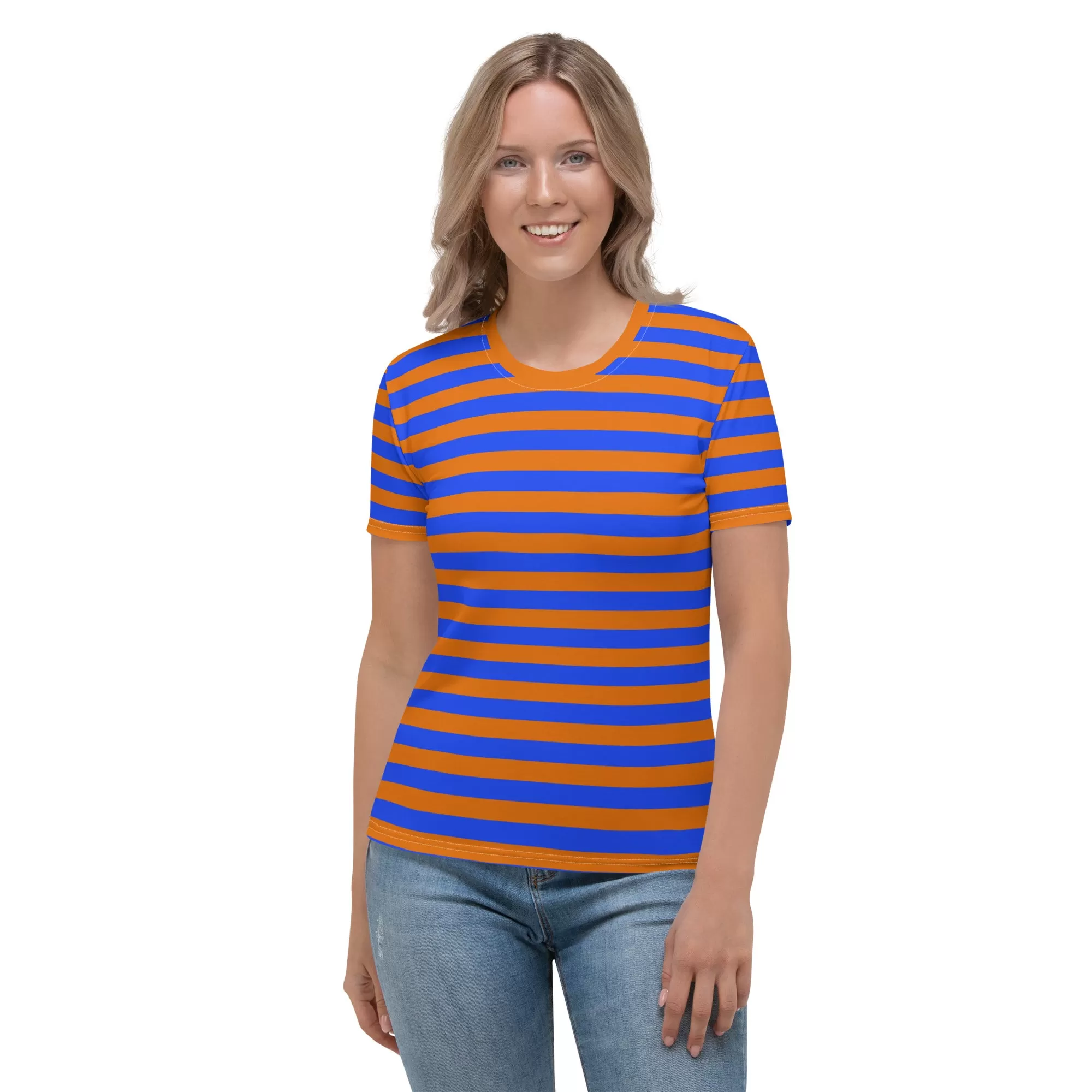 Blue Orange Striped T-Shirt For Women