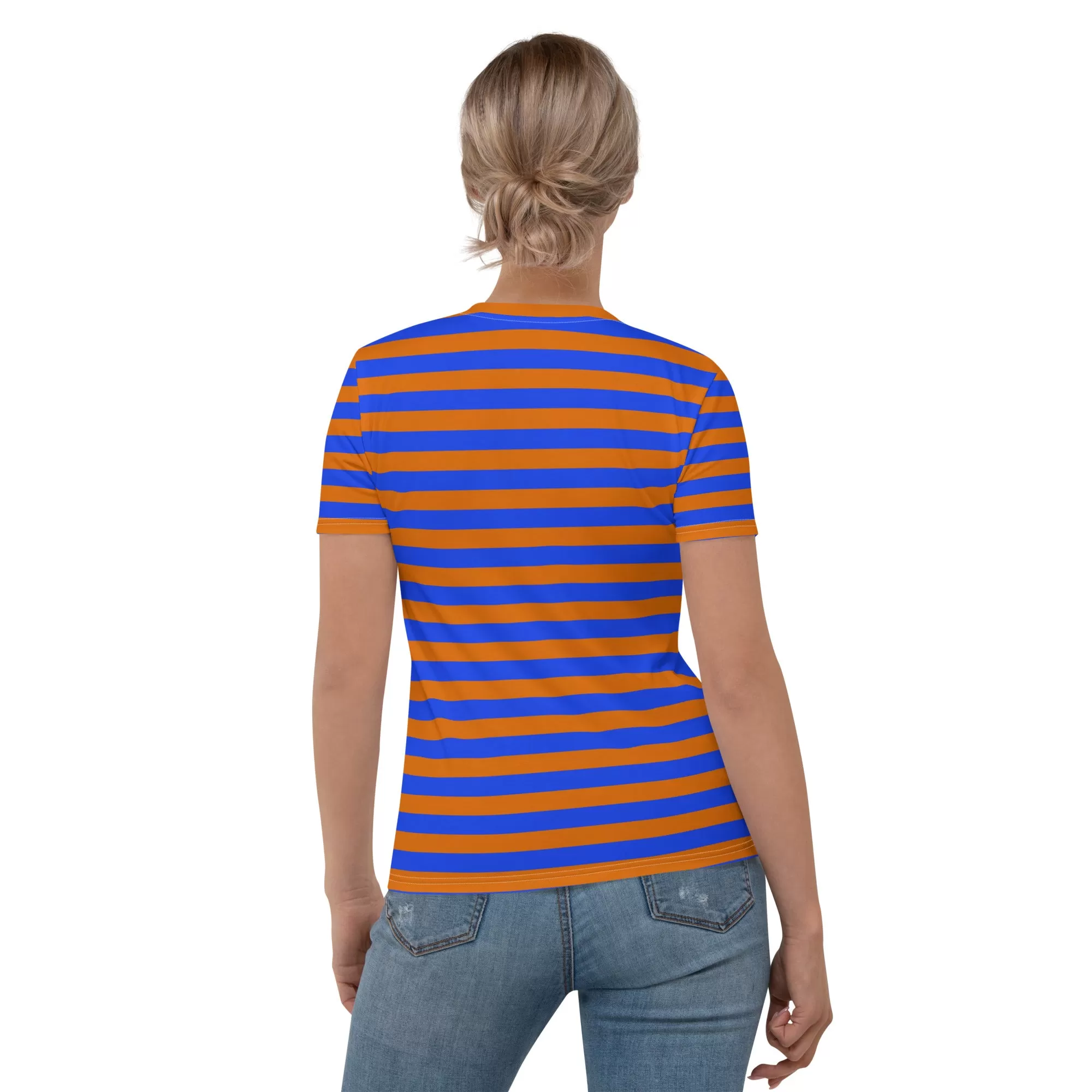 Blue Orange Striped T-Shirt For Women