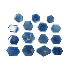 BLUE SAPPHIRE Gemstone Flat Slice : 35.60cts Natural Untreated Untreated Sapphire Hexagon Shape 6mm - 11*9mm 15pcs (With Video)