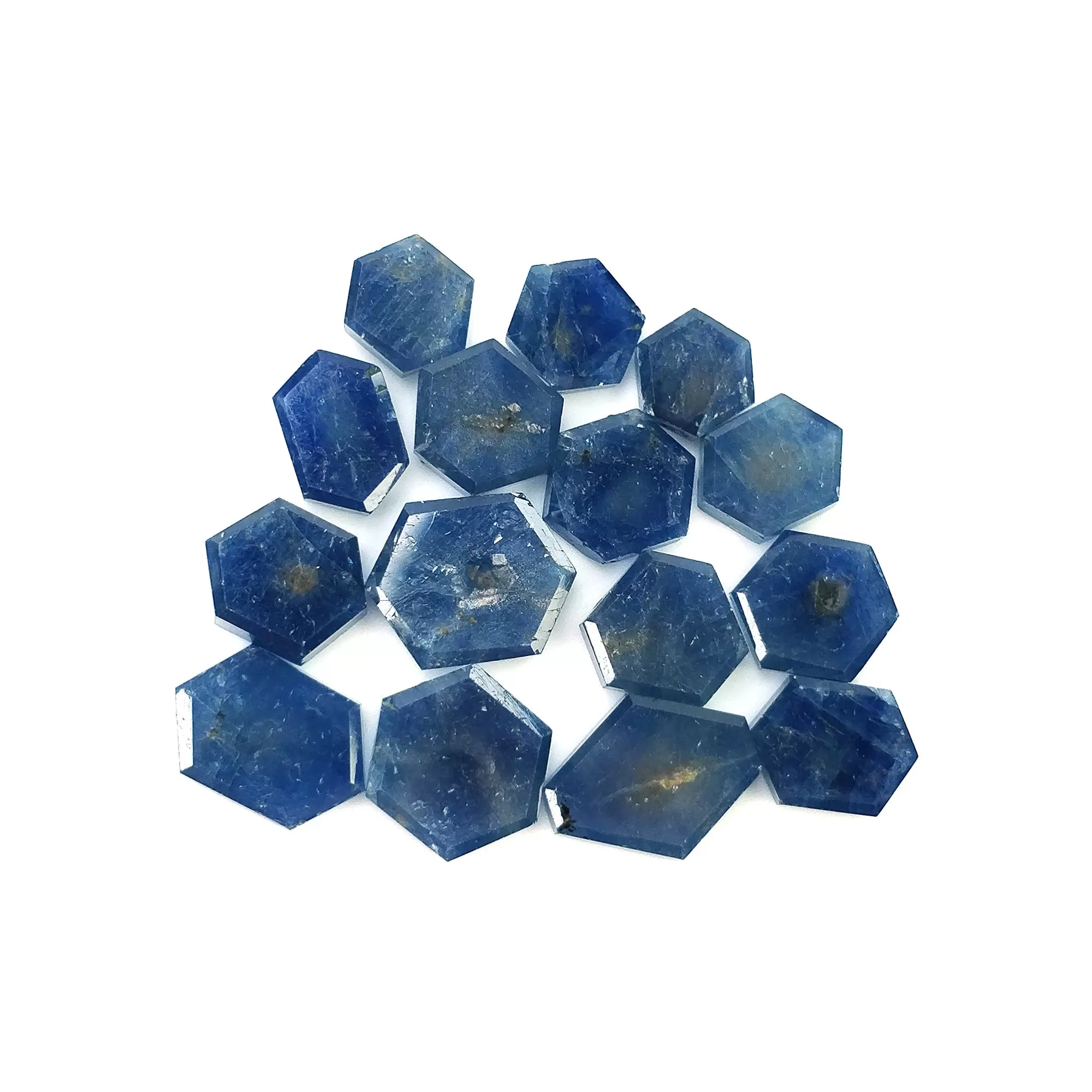 BLUE SAPPHIRE Gemstone Flat Slice : 35.60cts Natural Untreated Untreated Sapphire Hexagon Shape 6mm - 11*9mm 15pcs (With Video)