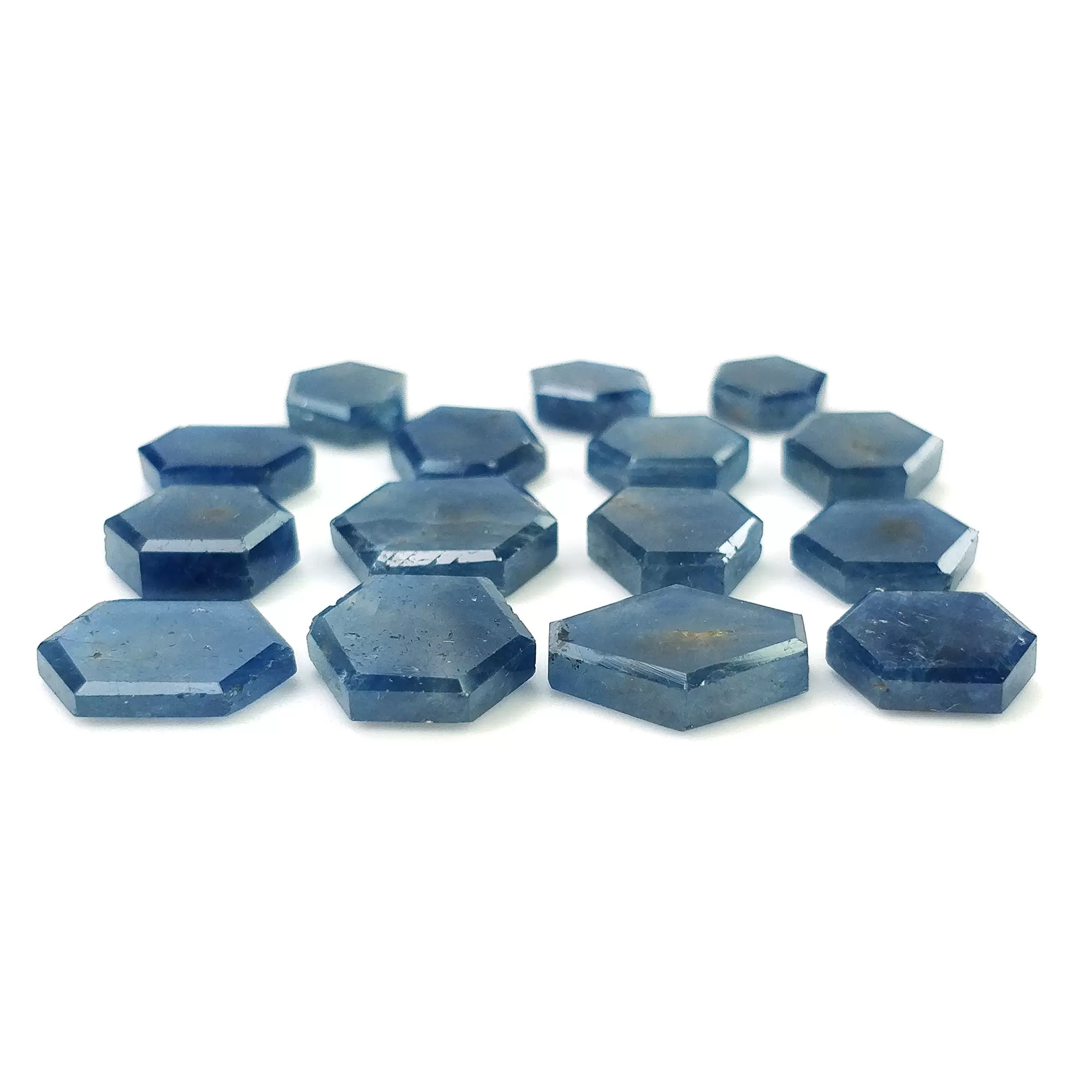 BLUE SAPPHIRE Gemstone Flat Slice : 35.60cts Natural Untreated Untreated Sapphire Hexagon Shape 6mm - 11*9mm 15pcs (With Video)