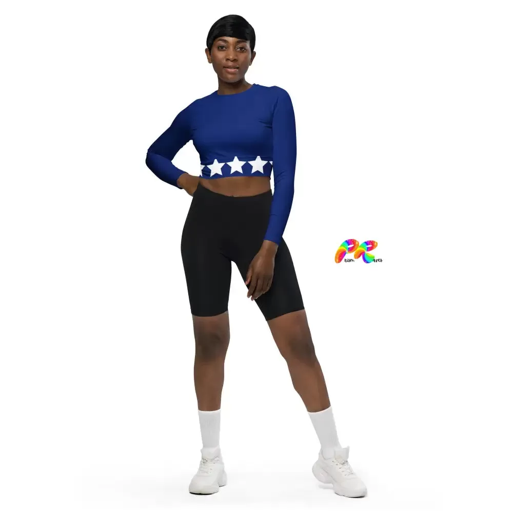 Blue Star Long Sleeve Crop Top