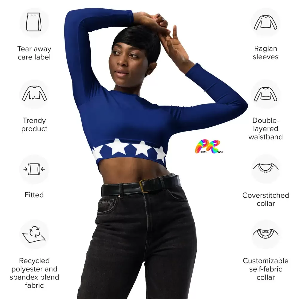 Blue Star Long Sleeve Crop Top