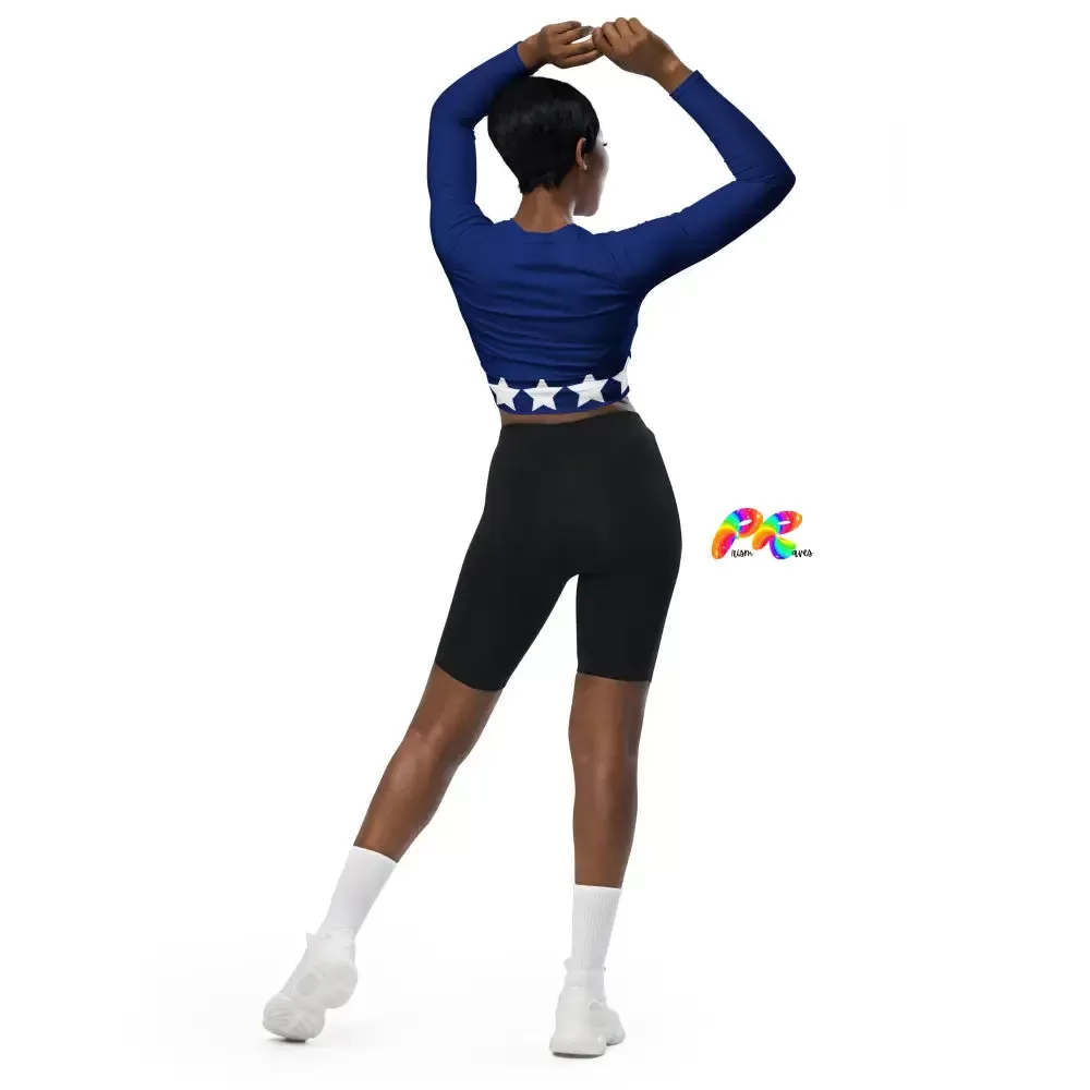 Blue Star Long Sleeve Crop Top