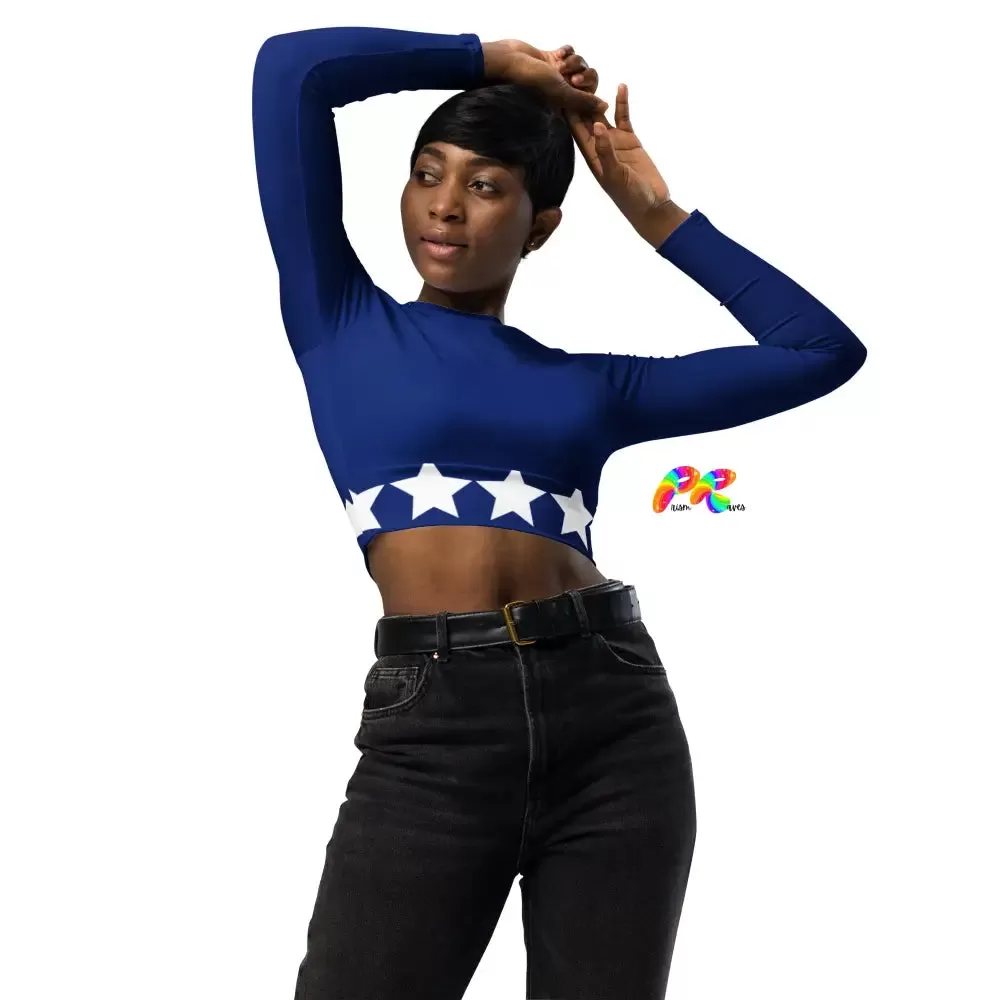 Blue Star Long Sleeve Crop Top