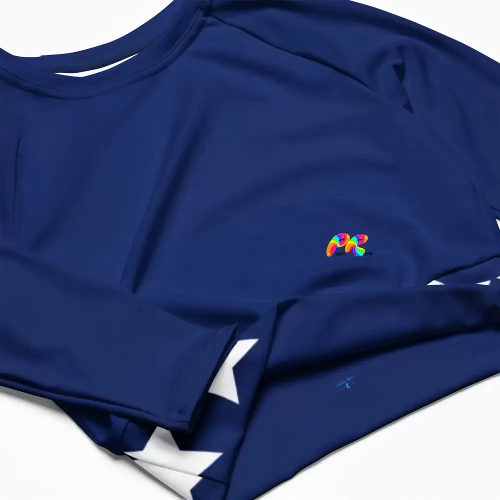 Blue Star Long Sleeve Crop Top