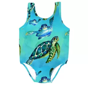 Blue Turtle Girls Sleeveless Swimmers