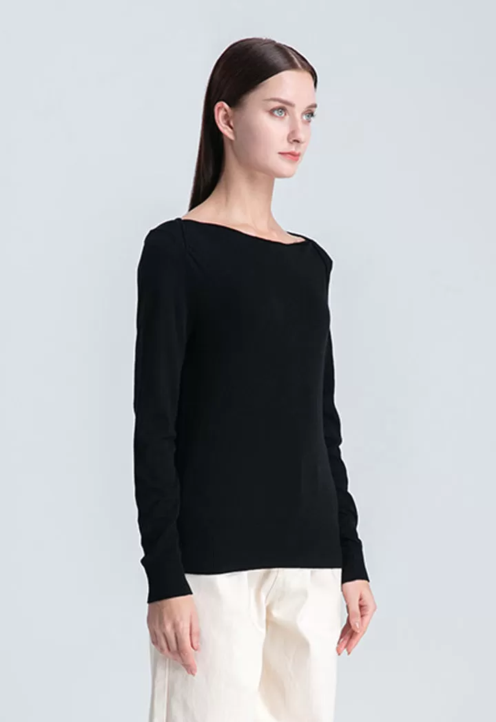 Boat Neck Solid Basic Knitwear