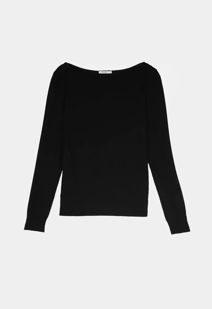 Boat Neck Solid Basic Knitwear