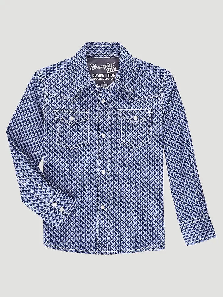 BOYS BLUE PRINT 20X SNAP LONG SLEEVE SHIRT