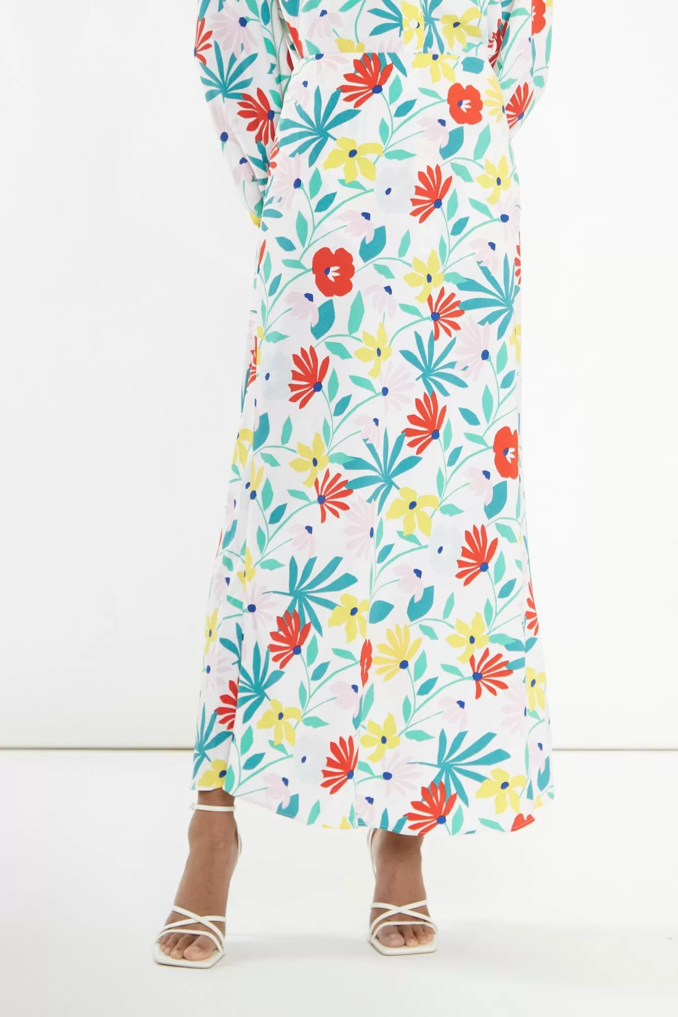 Bright Multi Flower Bias-Cut Maxi-skirt