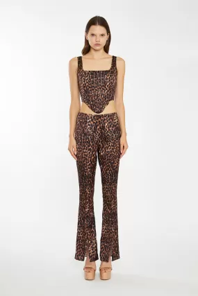 Brown-Leopard Split-Front Flared Trousers